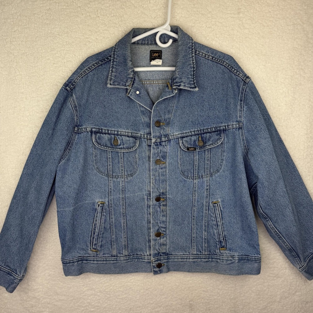 Vintage Lee Jacket Mens XL Blue Denim Button Front Trucker USA Made 90s